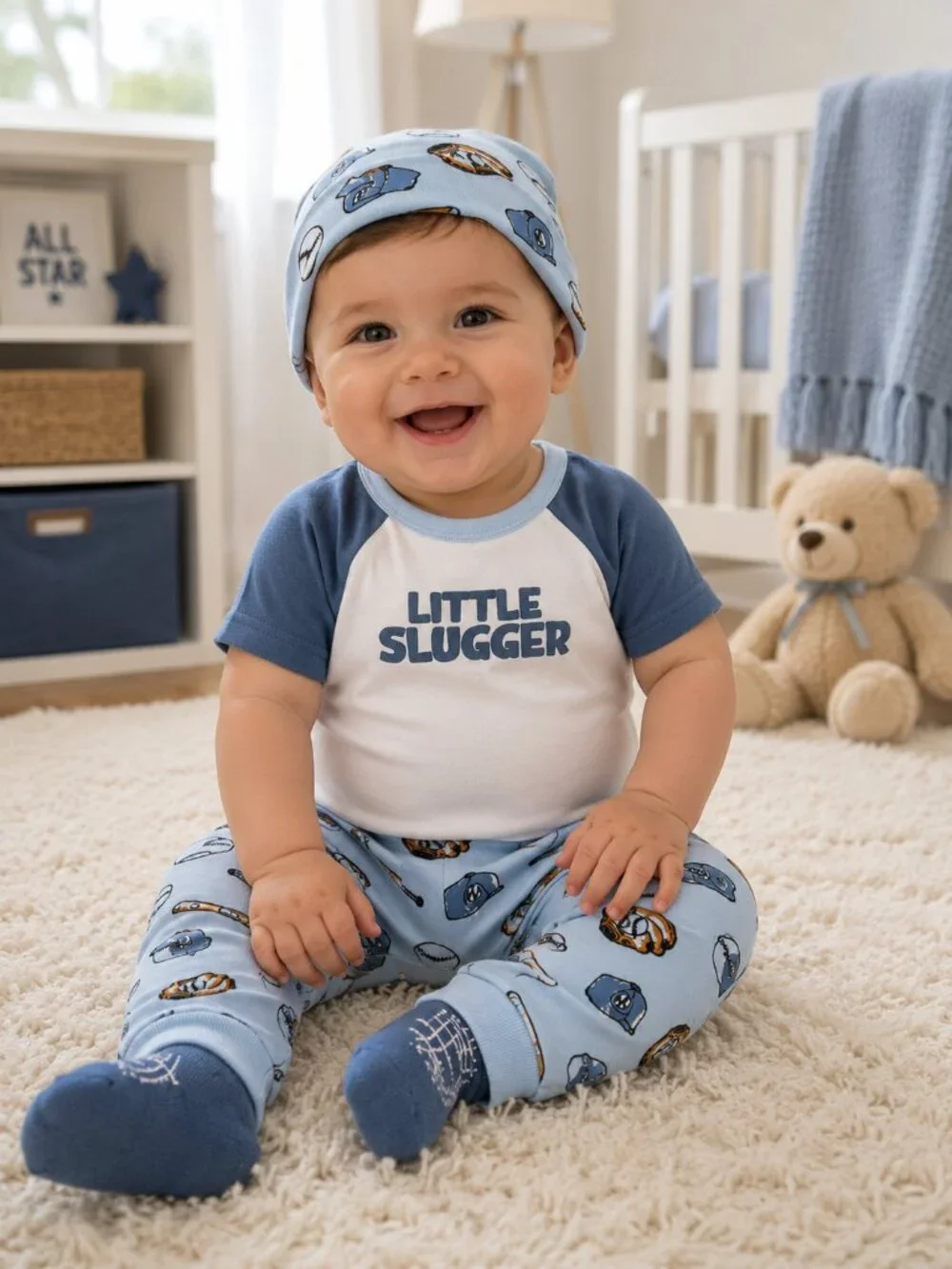 NWT Baby Essentials Baby Boy 4-Piece Little Slugger Outfit Set Size 9 Months